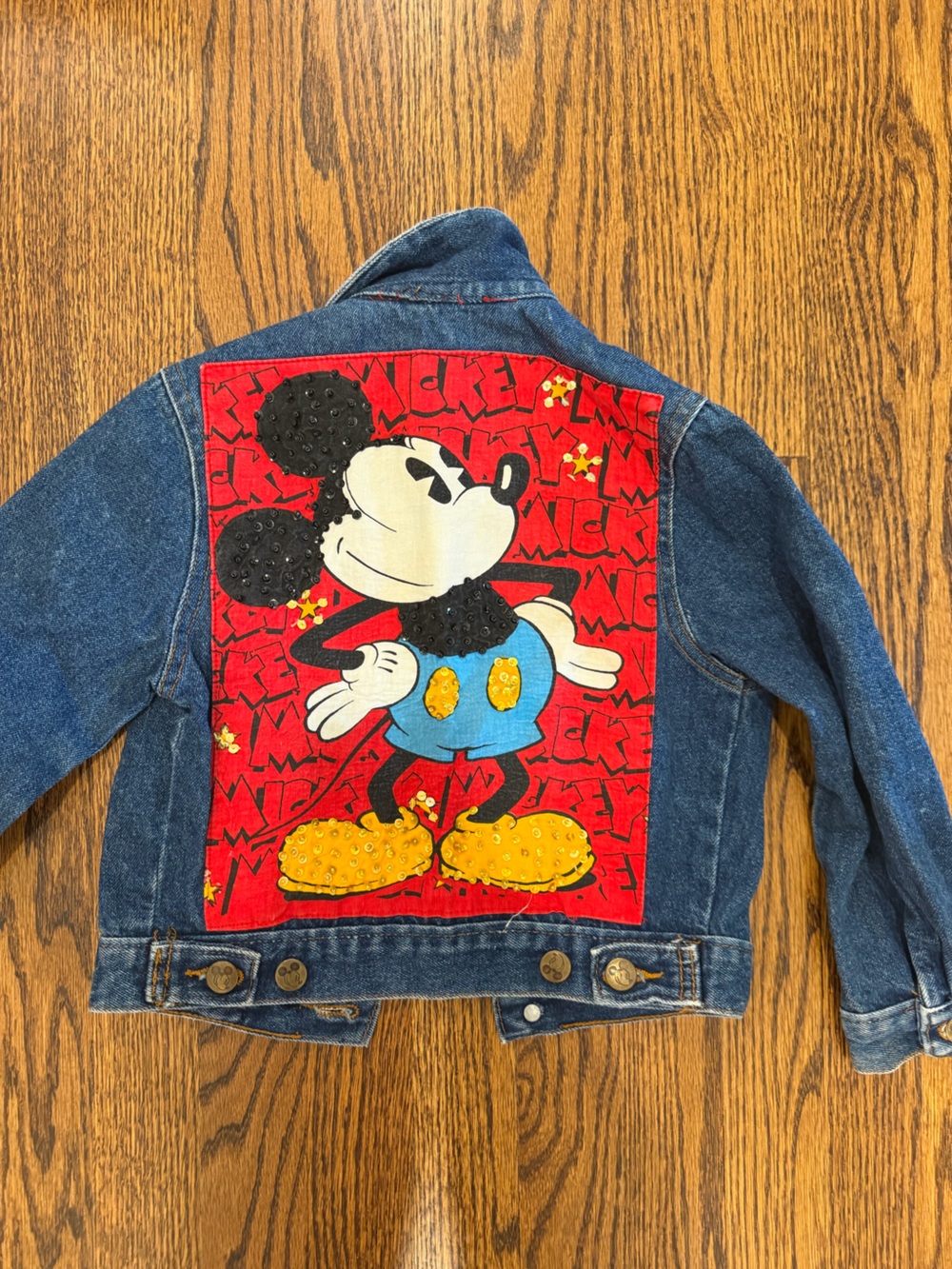 Kids Denim Jacket with Red Mickey Graphic Panel-
